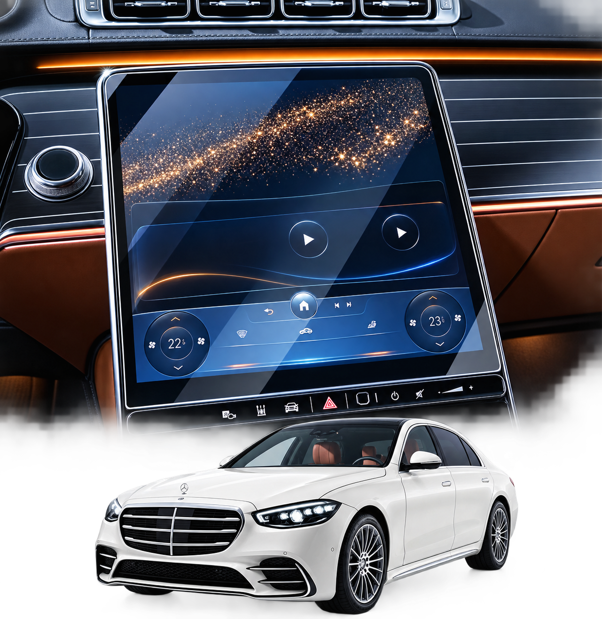 گلس محافظ مانیتور بنز - S-Class W223 | S450 / S500 / S580 | مدل 2021–2026 | 12.8"